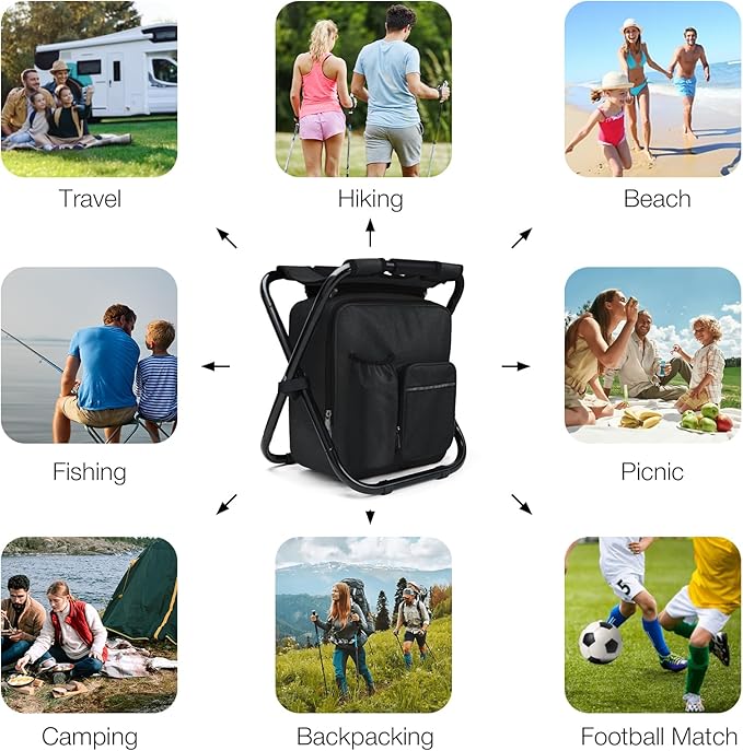 Portable Backpack Stool Cooler Chair for Adults Heavy Duty 350lbs, Lightweight Folding Detachable Large Camping Seat Backpack Cooler Chair for Fishing Hunting Travel