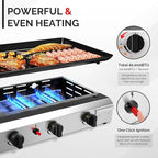 ROVSUN 4 Burner Portable Propane Griddle with Nonstick Enameled Tray, 40000 BTU Rolling Flat Top Gas Grill with Electronic Ignition, Side Shelves & Regulator for Outdoor Cooking Camping BBQ Tailgating