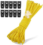 Hikeman Tent Guy Ropes 2mm-Ultralight Strong Guy Lines with Tensioner Reflective UHMWPE Fiber Tent Cord for Camping, Hiking, Backpacking Rope (Yellow, 65 Feet, 10 Tensioners)