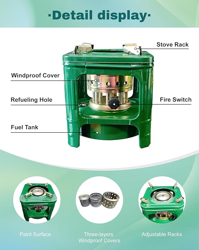 Camping Picnic Burner Furnace, Efficient Portable Camping Stove, Backpacking Oil Stoves Cooker Cookware, Handy Outdoor Portable Kerosene Stove (Square)
