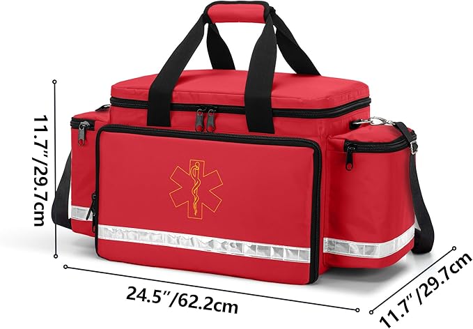 Trunab Emergency Responder Trauma Bag Empty, Professional First Aid Kits Storage Medical Bag with Inner Dividers and No-Scratch Bottom, Ideal for EMT, EMS, Paramedics, Red, BAG ONLY