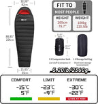 0 Degree Sleeping Bag for Adults 650 Fill Power Down Sleeping Bag for Cold Weather -20F / -8F / 0F / 10F Large Lightweight