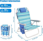 SUNNYFEEL Low Beach Chairs for Adults 5 Position Lay Flat, Portable Folding Backpack Beach Chair Heavy Duty with Cooler Bag, Cup Holder for Outdoor/Lawn/Picnic/Sand, Foldable Camping Chair