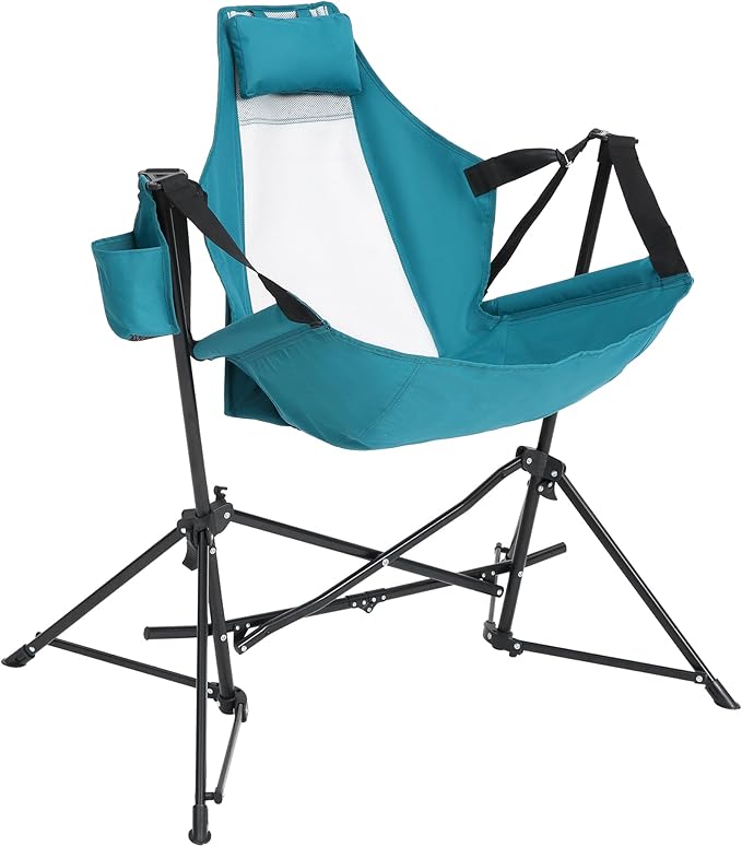 agnixnaf2pcs Hammock Camping Chair with Blue, Folding Portable Rocking Chair, Morden, Lightweight Aluminum Alloy Adjustable Back Swinging Chair with Pillow Cup Holder, for Outdoor Travel