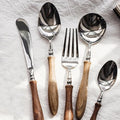 40 Piece Silverware Set Service for 8,Premium Wooden Handle Stainless Steel Flatware Set Home Include Fork Knife Spoon Set Gift Package for Christmas and Thanksgiving（Light Brown）