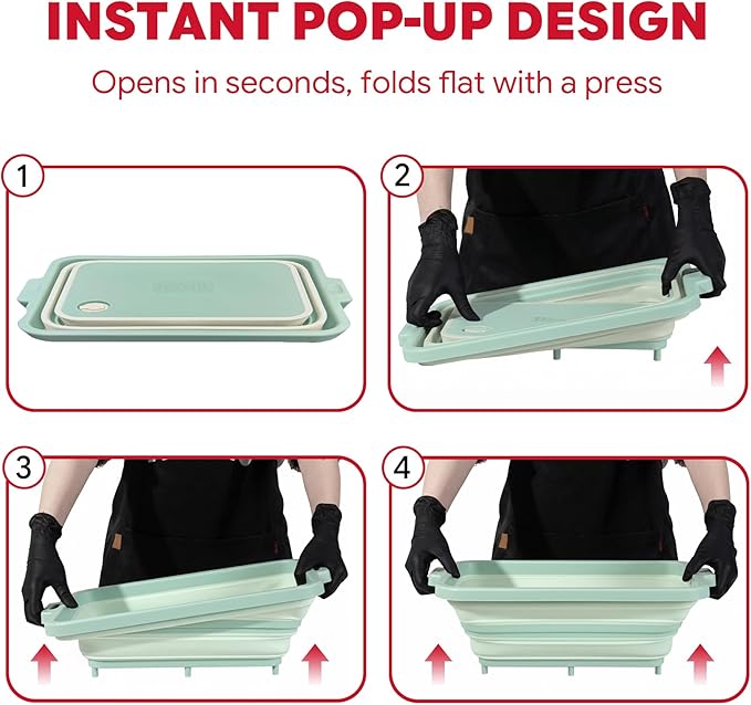 9-IN-1 Collapsible BBQ Prep Tub with Cutting Board, Portable Grill Prep Station with Side Brackets, Lids, Knives, Meat Claws and Drain Rack, Space-Saving for Kitchen, RV, Camping, Green