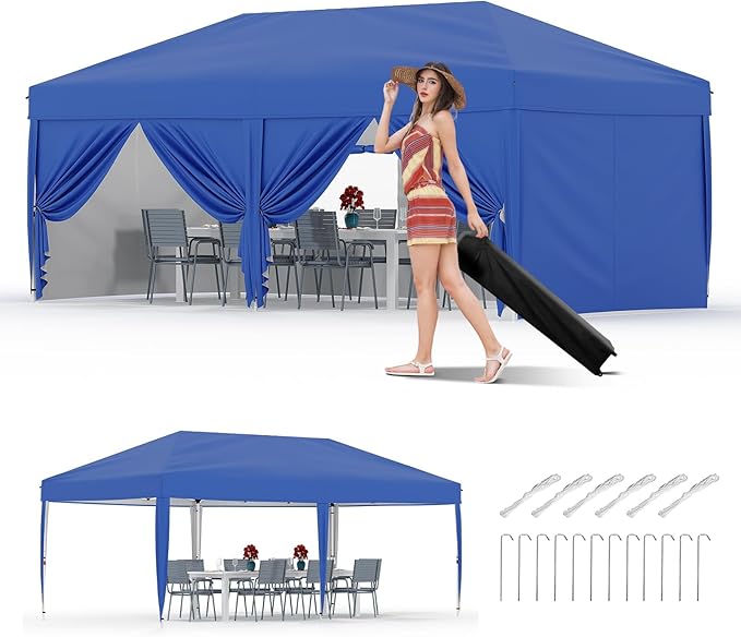 10'x20' Pop Up Canopy Tent with 6 Sidewalls, Waterproof and UV Resistant Outdoor Gazebo, Easy Up Sun Shade Shelter for Parties, Events, Backyard, Camping
