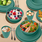 Wrova 40Pack plates and bowls sets for kids - Unbreakable wheat straw dinnerware sets service for 8 - Alternative plastic 40pcs dish sets for kitchen, camping and indoors dinning - (Green)