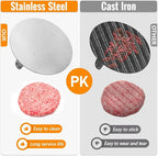 HULISEN Heavy-Duty Burger Press & Melting Dome Set, 8.5 Inch Round Stainless Steel Bacon Press with Wooden Handle, 12 Inch Basting Cover, Griddle Accessories Kit for Flat Top Grill Indoor/Outdoor