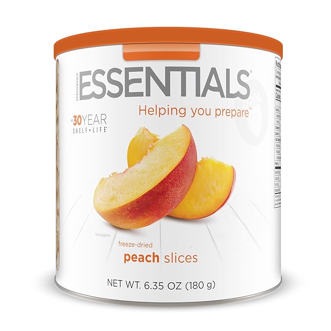 Emergency Essentials Freeze-Dried Peach Slices #10 Can, Freeze-Dried Fruit, Freeze-Dried Peaches, Peach Rings Snacks, Emergency Food Cans, 30-Year Shelf Life Food