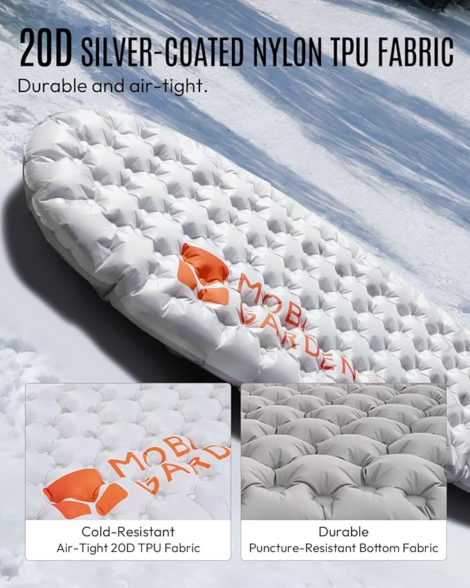 Mobi Garden Gennye Pro Ultralight Mummy Sleeping Pad, R-Value 3.9 Cold Weather Backpacking Mat, Compact Inflatable Air Mattress with Thermal Reflective Tech for Winter Alpinism, Noise Reduction Design