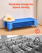 VEVOR Stackable Kiddie Cot, Pack of 4, Portable Toddler Nap Cots, Standard Size 52" L x 23" W Daycare Cots for Kids, Preschool Classroom Daycare Beds for Sleeping, Resting, Naptime, Blue