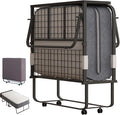 BALUS Rollaway Bed with Mattress for Adults, 75" x 46" Fold Up Bed with Headborad & Dustproof Bag, Space Saving Rollaway Beds for Guests, Foldable Sturdy Metal Frame for Bedroom/Apartment（Upgrade）