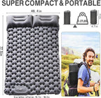 Double Sleeping Pad Camping, Self Inflating 4'' Extra-Thick 2 Person Pillow Built-in Foot Pump Waterproof Inflatable Sleeping Mat Backpacking, Tent, Hiking, Portable Camping Pad (Grey-Full)