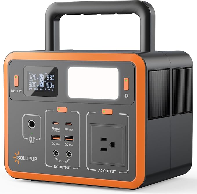 Portable Power Station 90,000mAh, 288Wh LiFePO4 Battery Bank, 300W (Peak 600W) Solar Generator, with 110V AC Outlet for Camping & Emergency Backup