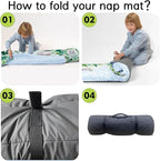 Personalized Toddler Nap Mats for Preschool, Custom Name Kids Sleeping Bag for Daycare, Roll Up Sleeping Mat with Removable Pillow and Soft Dot Minky Blanke for Boys Camping Travel