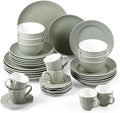 Creative Ceramic Tableware, 36 Pieces Ceramic Full Set of Tableware, Gray-Green Soup Plates, Dinner Plates, Dessert Plates, Cereal Bowls, Coffee Cups, Saucers for 6 People (36 Pcs