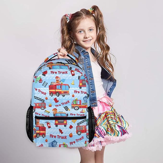 Kids Boys School Backpack, 17 Inches Fire Truck Backpacks for Toddlers 3-5, Ultralight Durable Truck Bookbag with Adjustable Straps for Kindergarten Primary Elementary, Back to School Gifts