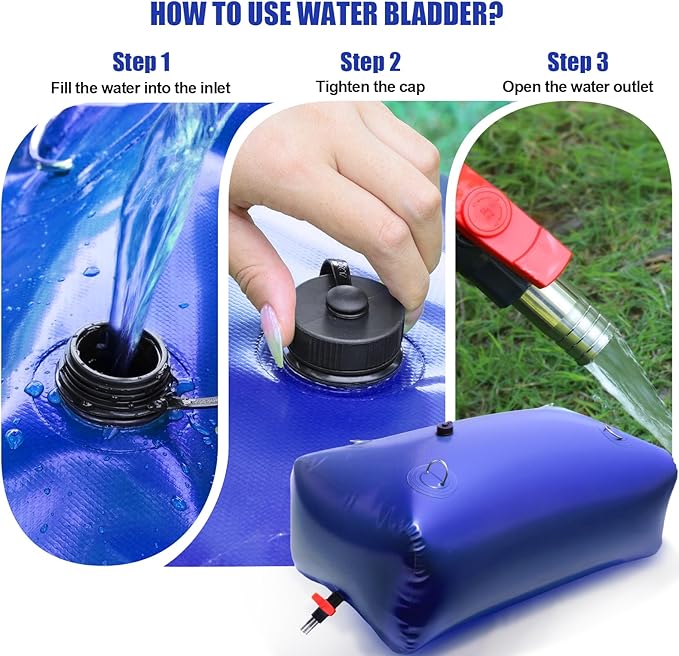 400 L/105.7 Gallon Water Storage Bladder, Foldable Portable Water Bladder Tank, Large Capacity Water Bag Container for Camping, Truck, RV, Emergency, Outdoor-Blue