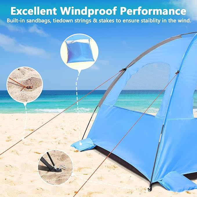 NXONE Beach Tent Sun Shelter with UPF 50+ UV Protection, Lightweight Easy Setup Portable Beach Canopy for Family, Large Space for Beach, Camping & Outdoor, 3/4/6 Person