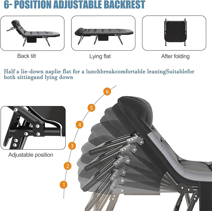 Folding Camping Cot for Adults with Adjustable Backrest & Pillow, Portable Lounge Chair Bed, 6-Position Recliner, Waterproof Outdoor Cot Supports 450lbs, Includes Side Pocket (Brown)