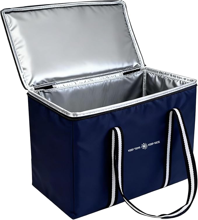 Insulated Food Delivery Bag, Large Durable Reusable Shopping Grocery Bag with Zipper – Foldable Thermal Cooler Bag for Hot & Cold Food, Pizza Delivery & Catering