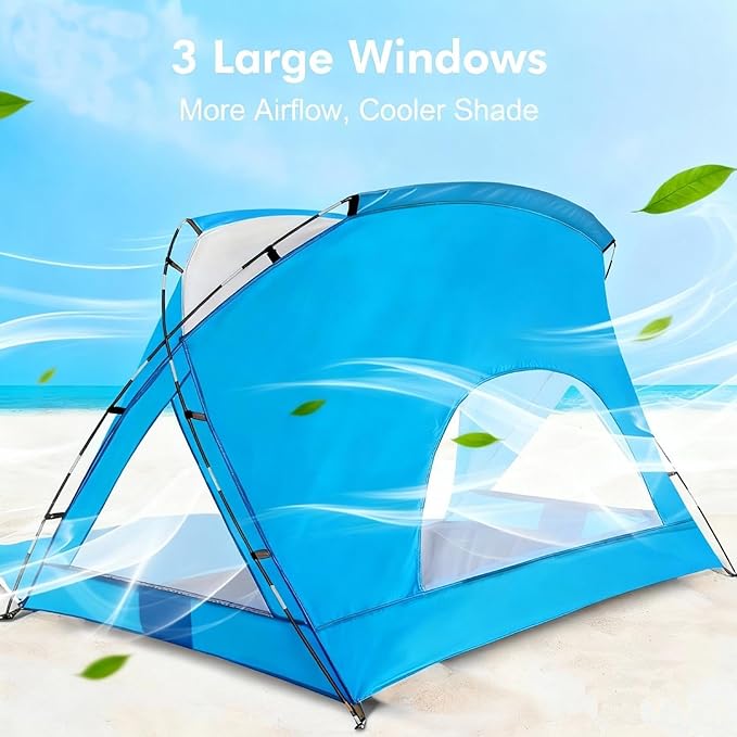 Beach Tent, Portable Sun Shelter for 2/3/4/6-8 Person with UPF 50+ UV Protection, Easy Setup Waterproof Beach Shade Canopy Cabana for Family Outdoor and Picnics, Fishing with Carrying Bag