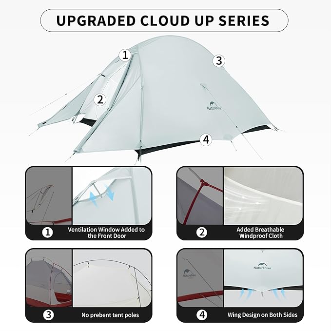 Naturehike Cloud-Up 2 Person Tent Lightweight Backpacking Tent with Footprint - Free Standing Ultralight Camping Hiking Backpack Tents Two Person Tent