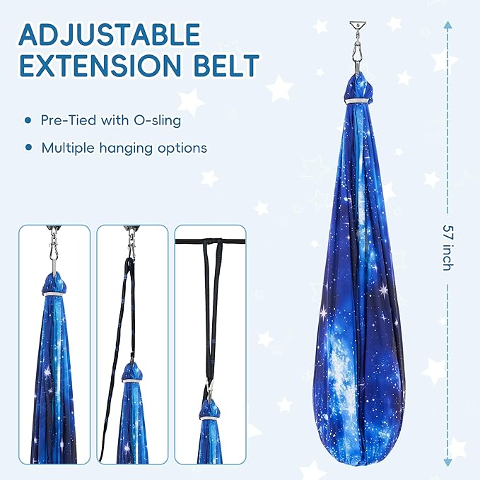 OUTREE Sensory Swing for Kids, Double Layer Therapy Hammock, Indoor Swing with 360° Swivel Hanger Kit and Adjustable Straps, Autism Sensory Product for Autism, ADHD (Blue Starry-Sky Printed)
