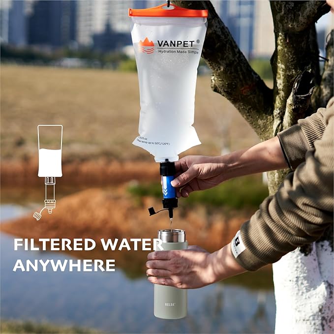2L&1L Water Bag Compatible with Sawyer Squeeze Water Filter, Durable TPU Material, BPA & PVC Free Squeeze Pouch, Collapsible Hydration Canteens for Camping Hiking Cycling