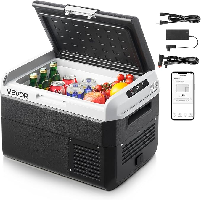 VEVOR 12 Volt Car Refrigerator, 26.4QT/25L Car Fridge, Portable Electric Cooler with -4℉~68℉ Adjustable Temperature, 12/24V DC and 100-240V AC Compressor Freezer for Outdoor, Camping, Travel, RV