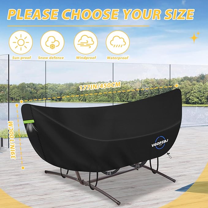 Hammock Cover Waterproof, 600D Heavy Duty Oxford-Thickened Cover for 10 - 12FT Hammock Stand With Handles,Vents,Click-Close Straps & Reflective Strip All Weather Protection