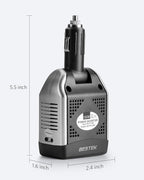 BESTEK 150W Power Inverter 12V to 110V Voltage Converter Car Charger Power Adapter with 3.1A Dual USB Charging Ports, Rotatable Plug & Safety Protection for Road Trip, Camping, Laptop