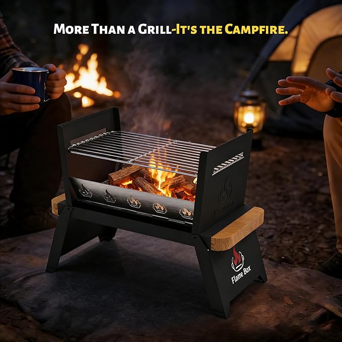 Nomad Portable Charcoal Grill – Ultra-Slim Folding BBQ for Outdoor Cooking, Camping & Travel | 304 Stainless Steel, Heat-Resistant Wood Handles, Quick Setup