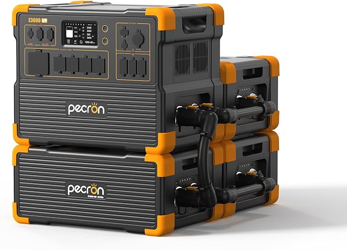 PECRON Portable Power Station E3600LFP with Three 3840Wh Extra Batteries Expandable to 14.59kWh, 5x3600W AC Outlets Power Station, LiFePO4 Battery Backup Solar Generator for RV, Camping, Emergency