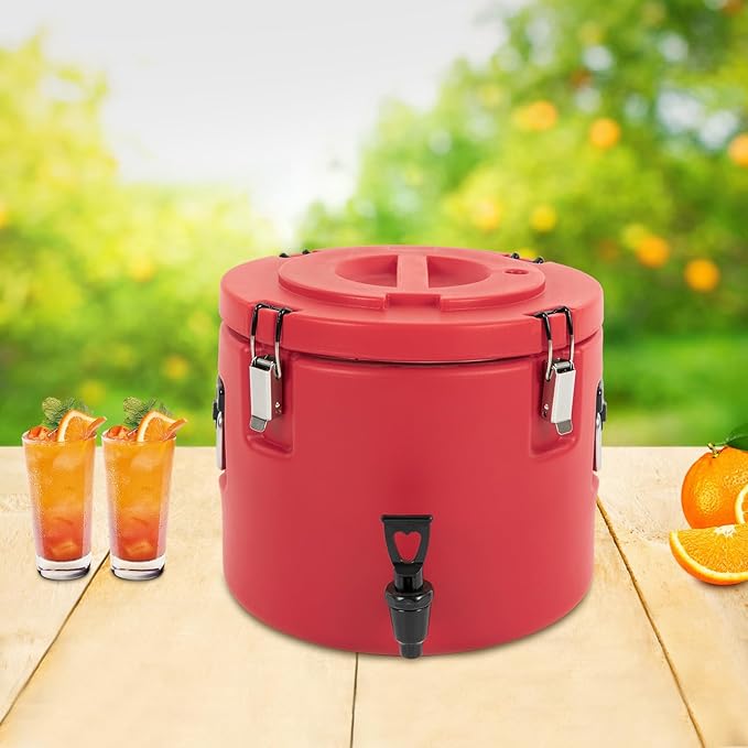 Insulated Beverage Cooler, 5 Gallon Commercial Cold Hot Drink Dispenser, Thermal Container with 304 Stainless Steel Interior Spout, Portable Cooler for Camping Parties Outdoors (Red)