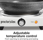 Proctor Silex Portable Electric Stove, Cast Iron Single Burner Cooktop, Compact, Adjustable Temperature Hot Plate, 1000 Watts, White (34107)