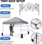 OLIXIS 10x10ft 1-Person Pop Up Canopy Tent, Heavy Duty One Push Setup Portable Outdoor Shelter for Beach Events Camping with Rolling Carry Bag, Dark Grey