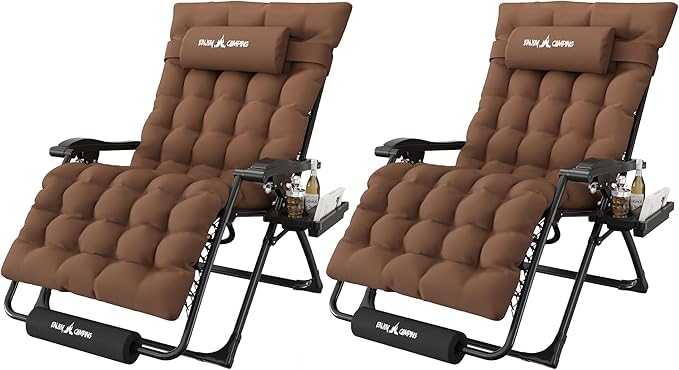 Amopatio Oversized Zero Gravity Chair, 33''W Reclining Camping Lounge Chair Upgraded Lock and Footrest, Cup Holder, Removable Cushion & Headrest Folding Patio Recliner for Relexing