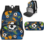 Lunch Bag Soccer Backpack for Boys with Insulated Cooler Lunch Box Backpack with Pen Pouch 2 Pcs Travel Laptop Backpack Computer College Bag for Kids Schoolbag
