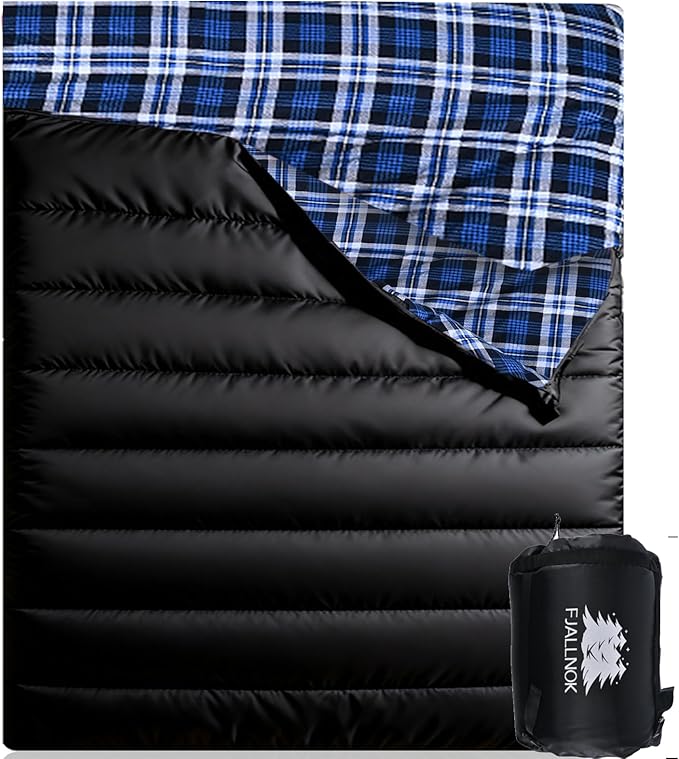 Double Sleeping Bag Cotton Flannel for Camping, Backpacking Or Hiking. Queen Size 2 Person Waterproof Sleeping Bag for Adults Or Teens. Lightweight with Compression Sack