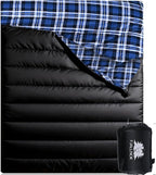 Double Sleeping Bag Cotton Flannel for Camping, Backpacking Or Hiking. Queen Size 2 Person Waterproof Sleeping Bag for Adults Or Teens. Lightweight with Compression Sack