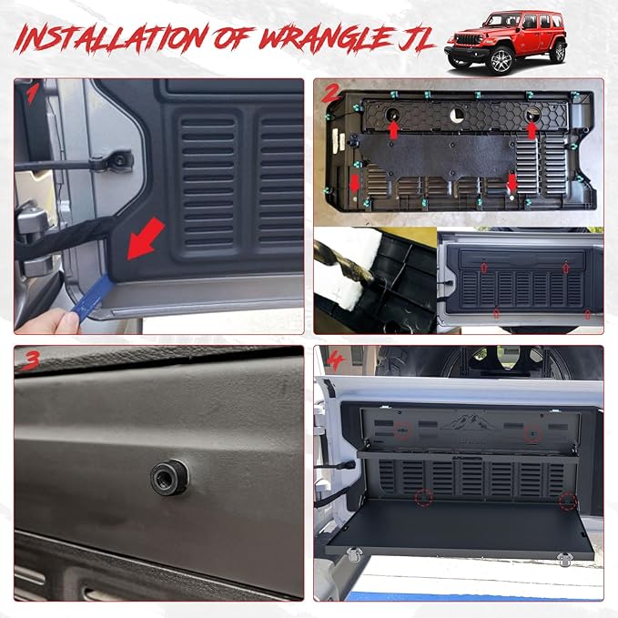 MusixiA Foldable Tailgate Table for Jeep Wrangler JL & JLU Wrangler JK & JKU(2007-2025) - Double-Layer Storage Cargo Shelf with Molle Panel, Aluminum Alloy