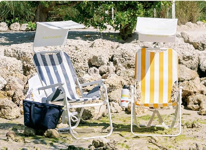 SUNFLOW The Tall Sand Dune Premium Beach Chair, Portable, Rust-Resistant, Adjustable Reclining Lounger with UPF 50+ Sun Shade and Drink Holder for The Ultimate in Comfort -Ocean Navy