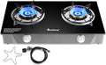 Gas Stove 2 Burner Propane Stove Two Burner Gas Cooktop, Tempered Glass Auto Ignition LPG Cooker, Suitable for Outdoor/Camping/RVs