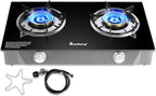 Gas Stove 2 Burner Propane Stove Two Burner Gas Cooktop, Tempered Glass Auto Ignition LPG Cooker, Suitable for Outdoor/Camping/RVs