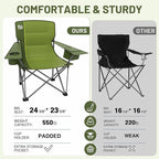 Timber Ridge Oversized Folding Camping Chair for Adults, Support 550 LBS Heavy Duty with Cup Holder Side Pocket for Camping, Lawn, Picnic, Green