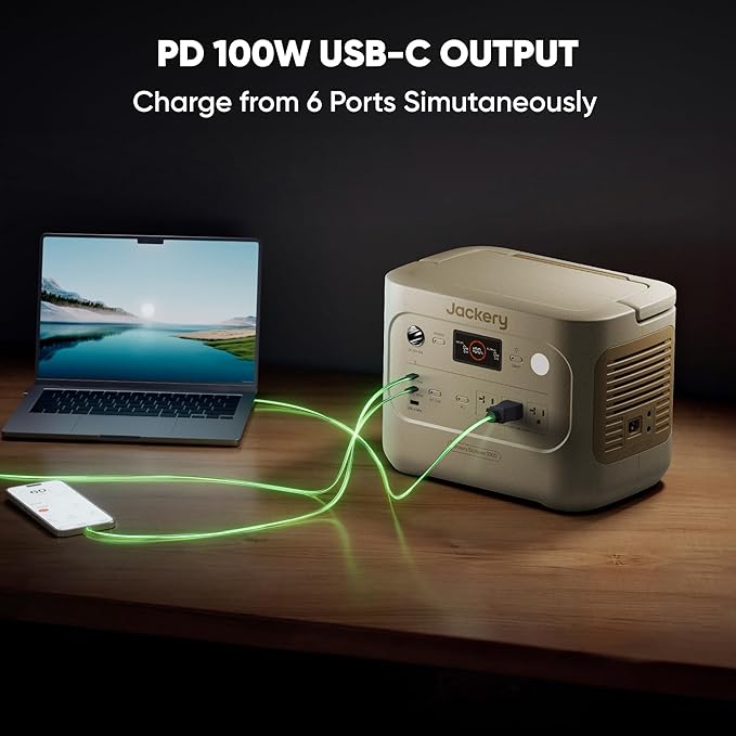 Jackery Explorer 1000 v2 Portable Power Station,1070Wh LiFePO4 Battery,1500W AC/100W USB-C Output, 1 Hr Fast Charge, Solar Generator for Camping,Emergency, RV, Off-Grid Living(Dune White)