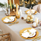Rtteri 50 Pcs 13 Inch Charger Plates Bulk, Plastic Charger Plates with Floral Reef Design, Round Ruffled Rim Decorative Dinner Tableware for Wedding, Party, Event Table Decor(Gold)