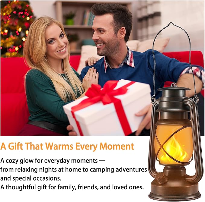 Outdoor Lanterns Waterproof Hanging Vintage LED Camping Lamps with Dancing Flame Non-Solar Remote Control Light Landscape Decor for Table Patio Garden Yard Pathway Porch 2Pack (3AA Batteries Power)